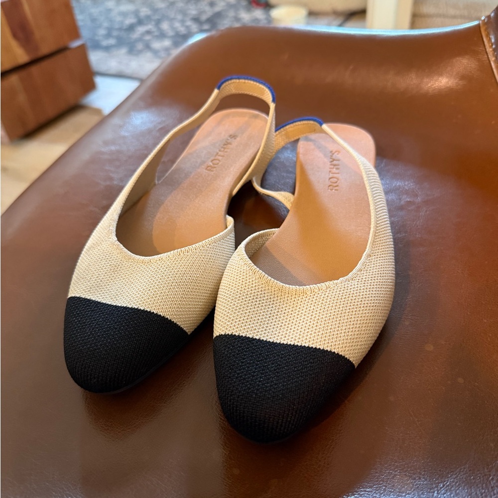 Rothy's Black and Cream Pointed Flats